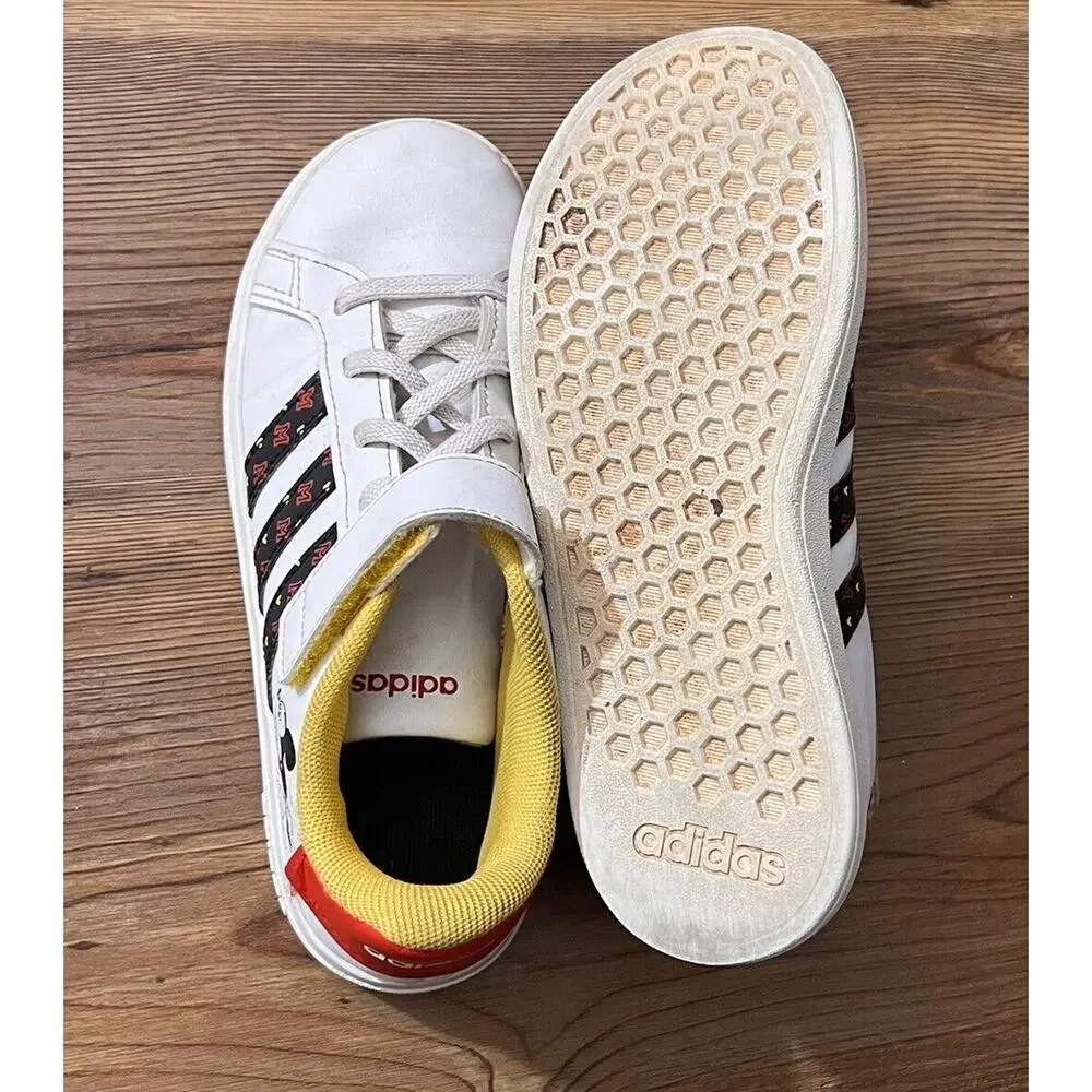 Adidas Grand Court Mickey EL Kid's Size 1.5 Y Shoe White Sneakers